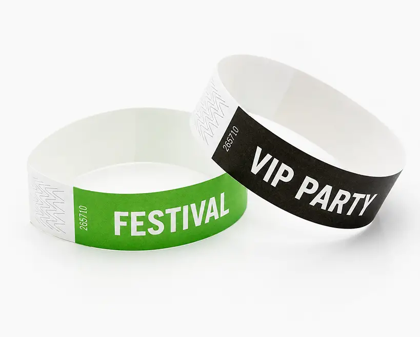 Pulseras de papel con impresión blanca