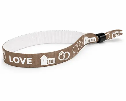 Pulseras para festivales color bronce con temática de boda